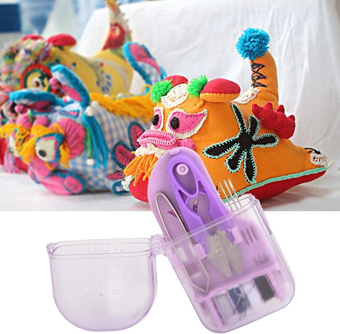Sewing Tools Kit Mini Sewing Box Mini Sewing Kit Travel Sewing Kit Travel Sewing Box Sewing Thread Organizer Mini Needle and Thread Sewing Tool Set, Needle Thread Scissors Set, Home Use(Purple)