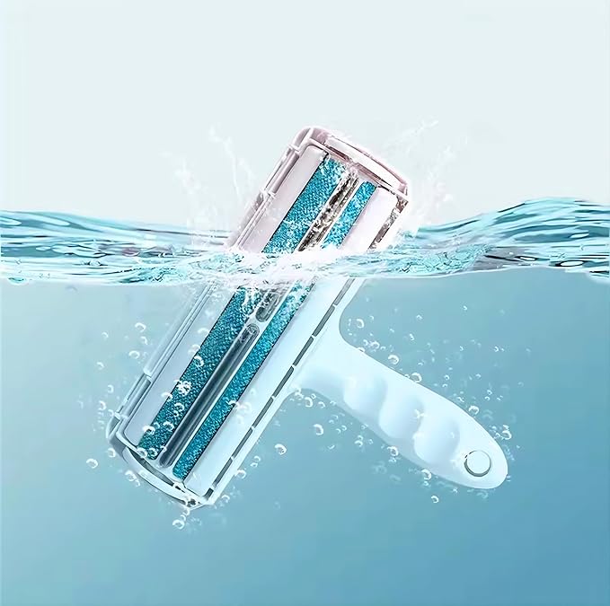 Reusable Pet Hair Remover Roller – Dog & Cat Fur Lint Cleaner for Sofa, Carpet, Bed & Car Seats – No Adhesive Required (White/Blue)
