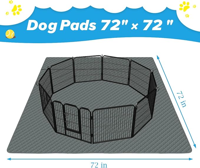 Washable Pee Pads for Dogs 72"×72" Reusable Puppy Pads Extra Large, Waterproof Pet Training Pads Leakage Non-Slip, Dog Pee Pads Whelping Pads for Playpen, Crate, Sofo, Car, Bed