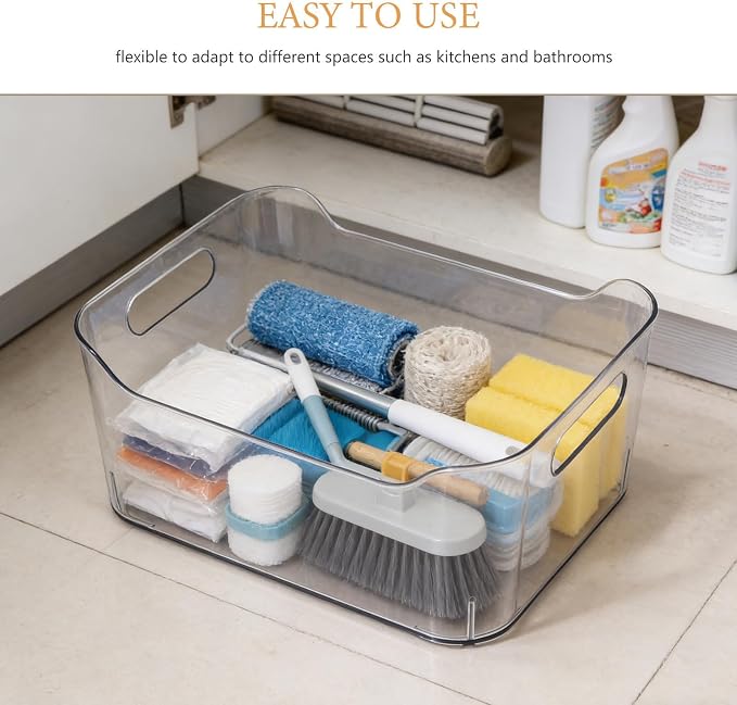 6pcs Plastic Storage Bins for Refrigerator Organizer Pet | Fridge Crisper Drawer, Medicine Cabinet Bin, Space-saving Design, Easy Clean Surfaces, Comfortable to Hold Handles
