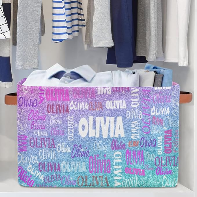 Custom Storage Basket for Rooms, Light Blue Purple Glitters Bling | Organizing Boys Girls Pets Toys Closet Shelf Clothes Books