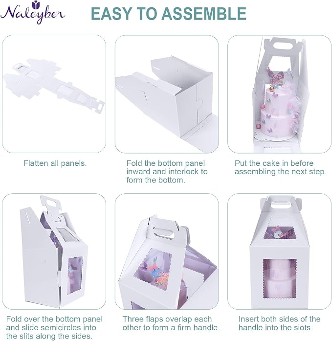 Tall Cake Boxes for Tier Cakes with Cake Boards 4 Pack 10x10x12 Inch Large Tiered Cake Carrier Containers with Window for Wedding Birthday Bakery