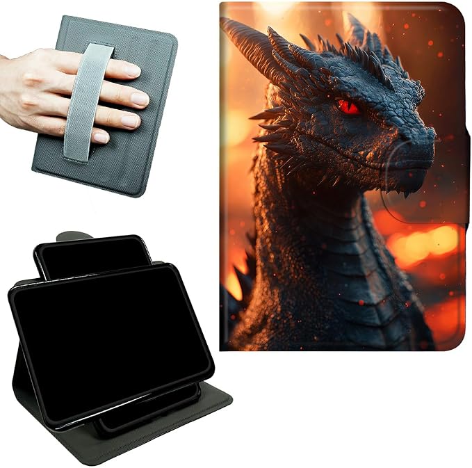 Rotating Handle Case for Samsung Galaxy Tab S10 Plus 2024/S9 FE+/S9 Plus 12.4 Inch 2023, 360 Degree Swivel Kickstand with Magnetic Closure Leather Protective Cover, Red Eyed Dragon