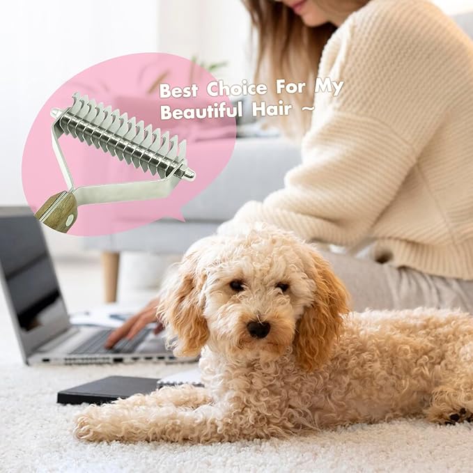 Extra Large 2-Sided Undercoat Rake for Dogs and Cats,Deshedding & Dematting Comb for Long Hair,Dog Brush for Shedding and Tangles,Stainless Steel Pet Grooming Tool with Wood Handle