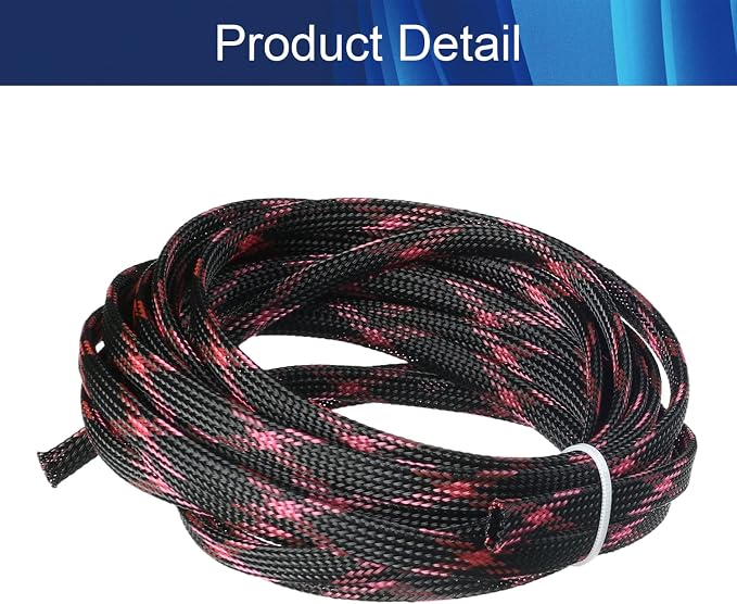 Jutagoss PET Expandable Braided Cable Sleeve, 16.4ft - 5/16 inch Black Pink Cable Management Sleeve, Wire Loom Tube Cord Protector for USB Cable, Power Cord, Audio Video and More, 1Pc