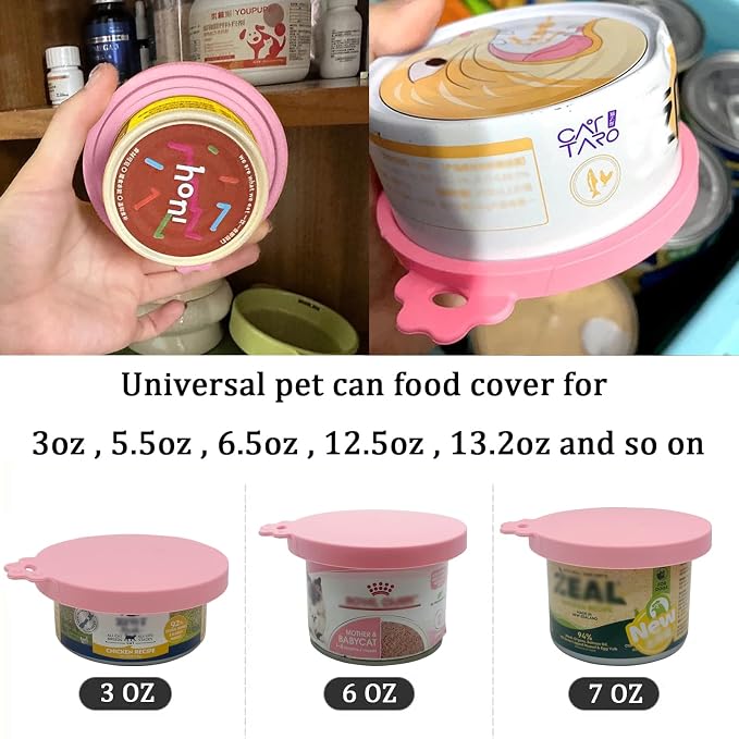 3 Pcs Pet Food Can Lids & One Can Spoon | Cute Paw Shape Opener Spatula Cat Wet Food Spoon | Universal BPA Free Silicone Covers for Dog Cat Cans(Pink)