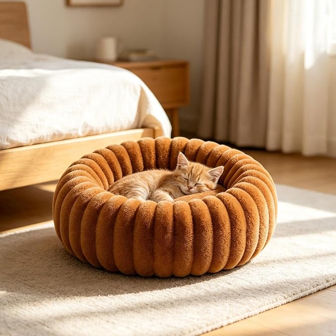 Round Dog Bed Raised Edge Soft Warm Plush Sleeping Mattress | Dog Donut Bed for Puppy Senior Kitten Indoor Outdoor Floor Bedside Kennel Couch Travel Car Home