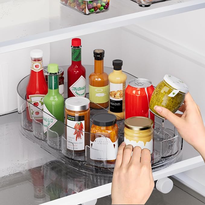 Lazy Susan Organizer for Refrigerator, 13" x 8.5" Clear Rectangular Fridge Organizer Turntable for Condiments, Spice Racks Organizer for Cabinet, Pantry & Kitchen Countertop(1 Piece)