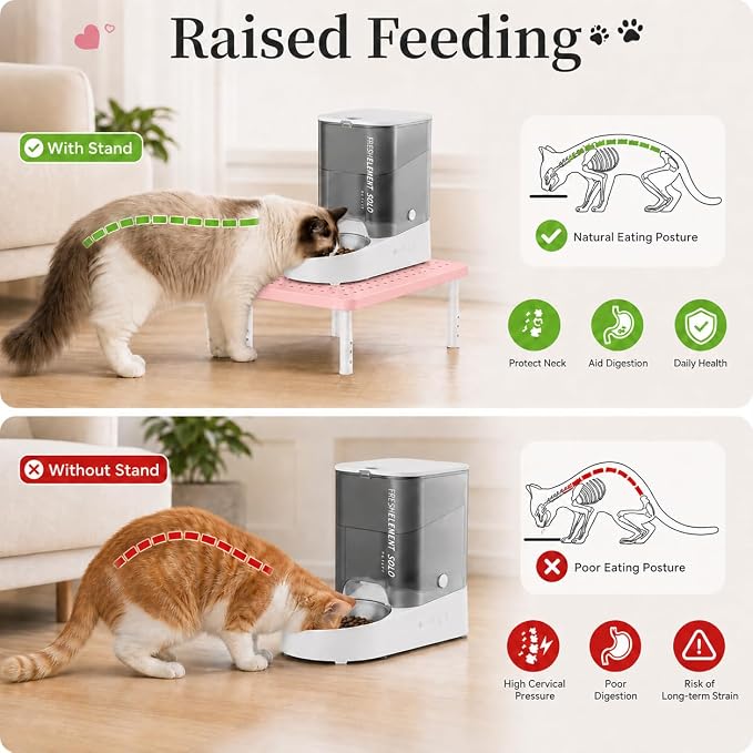 Adjustable Automatic Cat Feeder Stand - Elevated Cat Feeder Stand with 3 Height Settings, Fits Most Automatic Feeders & Tradition Bowls, Raised Pet Feeding Table Station for Cats & Small Dogs - Pink