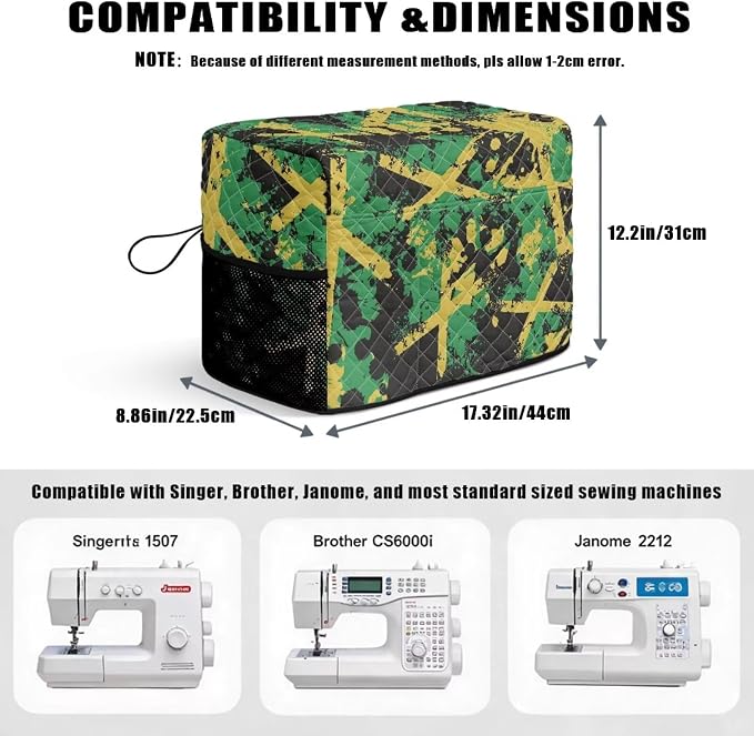 Sewing Machine Cover Polyester Febric Distressed Jamaica Camo | Dust Pet Hair Protection,Quilting Design,Fits Standard Singer,Brother Janome Machines,Protecting Decorating Your Sewing Space