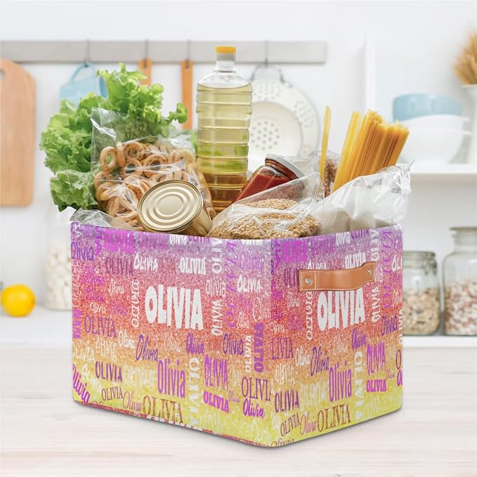 Custom Storage Baskets with Name, Bling Glitters Colorful Red Yellow | Organizing Boys Girls Pets Toys Closet Shelf Clothes Books