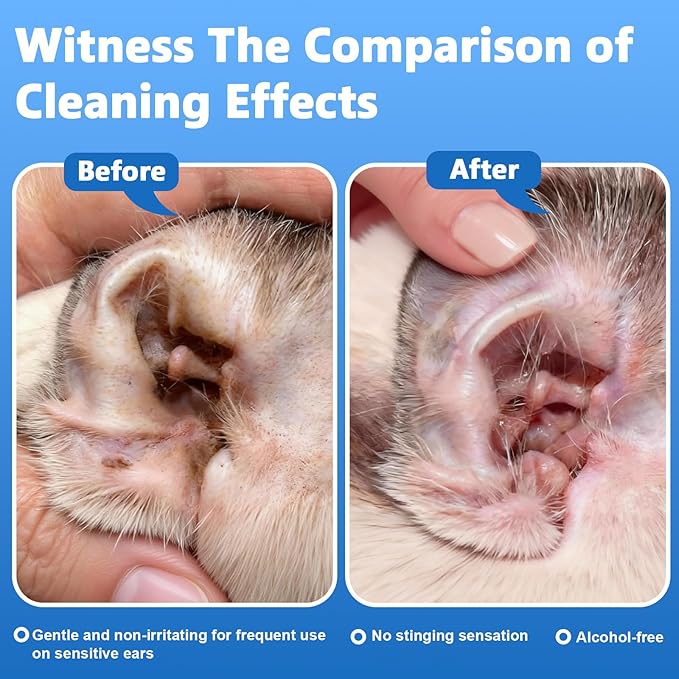 Cat & Dog Ear Cleaner Solution, Soft Nozzle Ear Treatment for Dogs & Cats, Gently Removes Ear Wax & Debris, Soothes Ear Itching & Inflammation, Deodorizing Pet Ear Wash with Thyme 4 fl oz