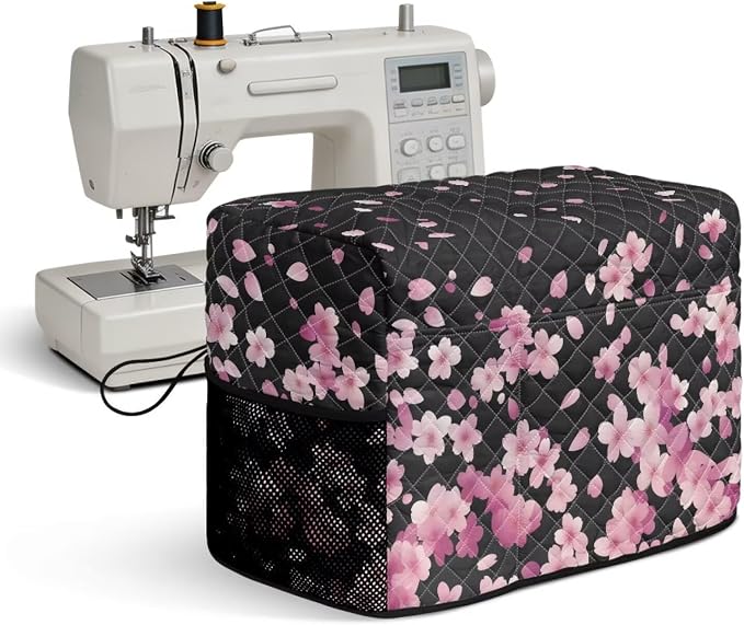 Sewing Machine Cover Polyester Febric Falling Cherry Blossom Print | Dust Pet Hair Protection,Quilting Design,Fits Standard Singer,Brother Janome Machines,Protecting Decorating Your Sewing Space