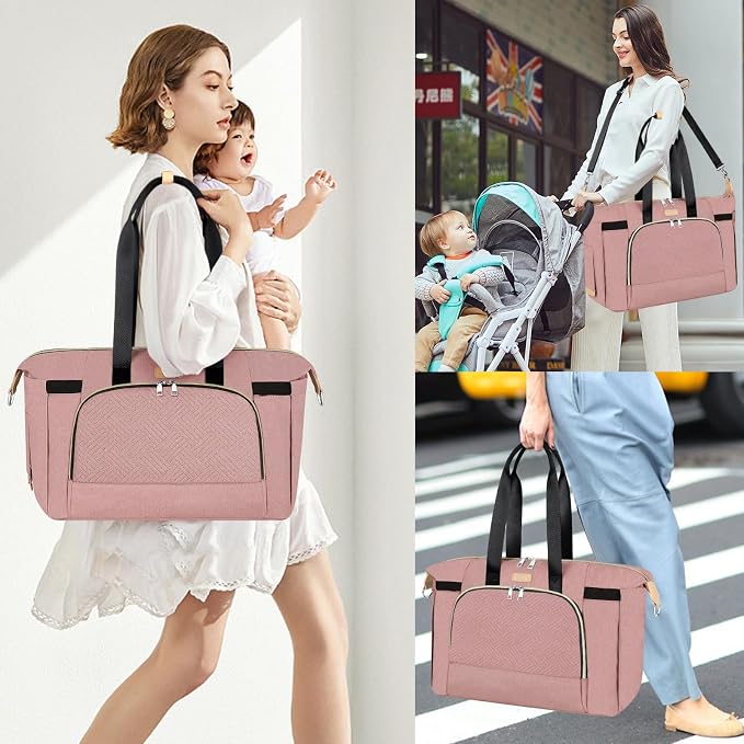 Diaper Bag Tote for Baby 7PCS, Large Mommy Bag with Portable Changing Pad | Multifunctional Hospital Bags for Labor and Delivery with Pacifier Case and Organizer Pouches,Travel Baby Bag for Boy Girl