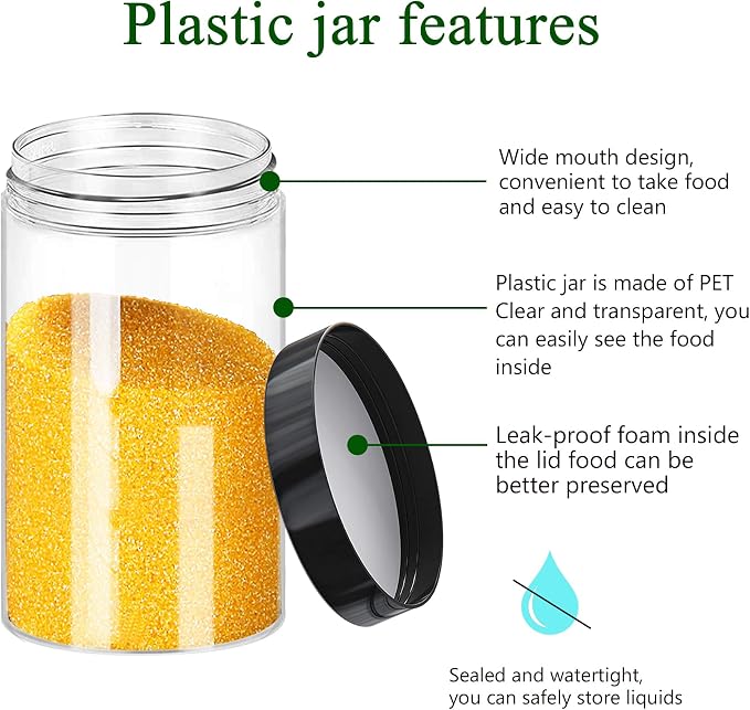Hajoyful Plastic Jars with Lids 6OZ 42PCS Small Empty Slime Cosmetics Containers Clear Gift Food Jars Round PET Cream Jars with Black Lids Pen Labels for Kitchen Storage Spices Dry Food Body Butter