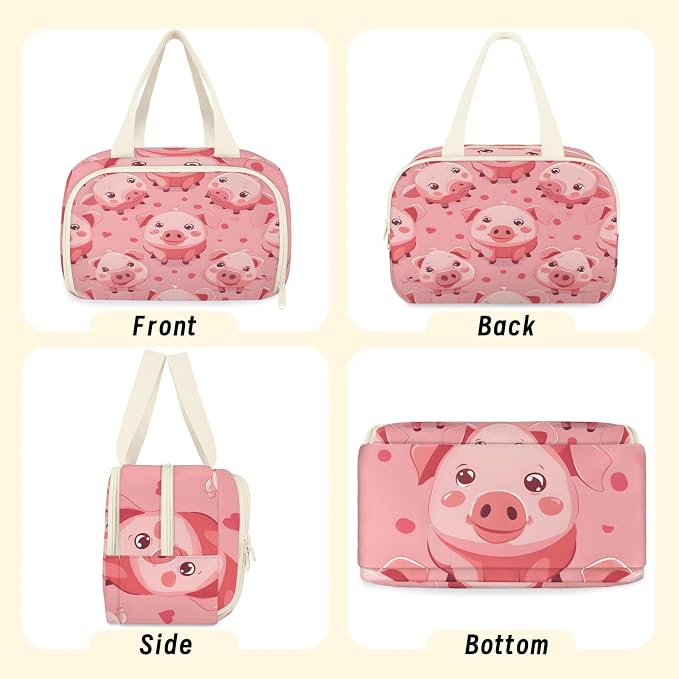 Pig Kawaii Travel Toiletry Bag with Handle | Wet & Dry Separation, Full-Size Bottle Friendly, Leak-Proof, Waterproof, Easy to Clean, for Travel, Gym, Home