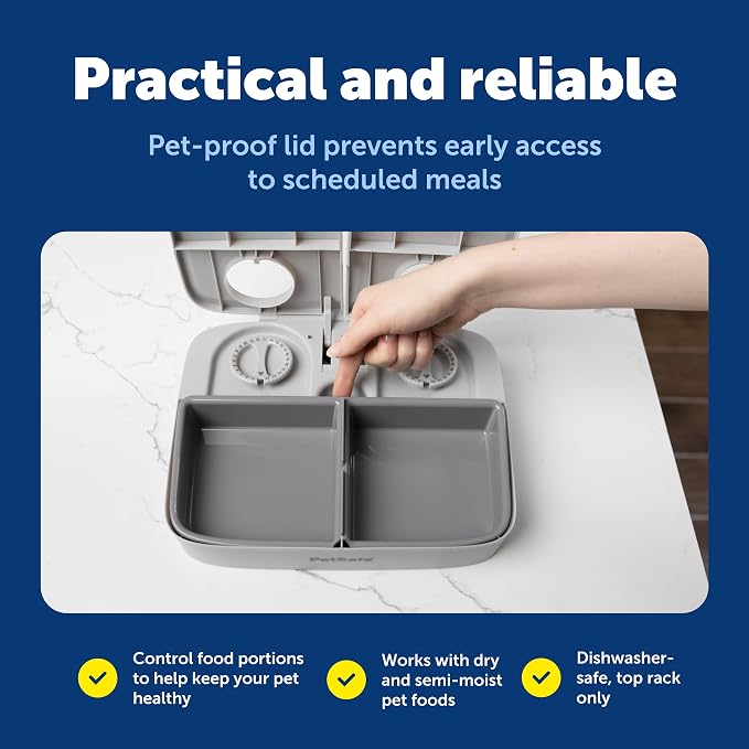 PetSafe Analog 2 Meal Pet Feeder, Dog & Cat, 3 Cup/16 oz, Tamper-Resistant | Slow Feed Portion Control, Dial Timers Schedule 2 Automatic Meals in 30-Min Steps, Each Compartment Holds up to 1.5 Cups