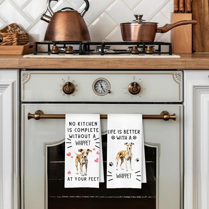 Whippet Gifts Kitchen Towels, Whippet Dog Dish Tea Towels for Kitchen Decor, Dog Lover Mom Dad Gifts Decorative Hand Towel, 16x24 Inches Set of 2