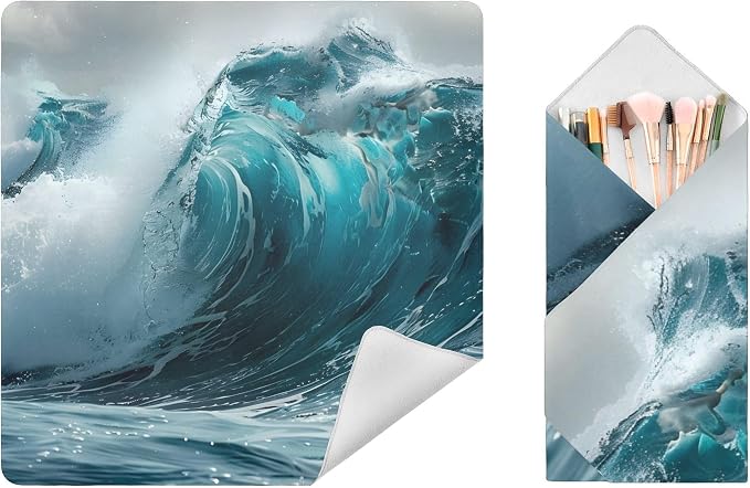 JIPONI Ocean Wave Makeup Bag, Self-Adhesive Magic Wrap Cloth, Portable Cosmetic Organizer, Camera Lens Protector, Travel Storage for Beauty Essentials, 21.7"x21.7"