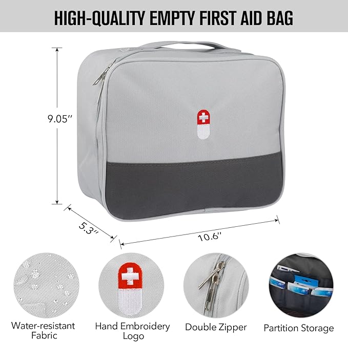 First Aid Bag, Empty Medical Supplies Organizer Bag Trauma Kit for Traveling Hiking Camping Backpacking Cycling, Gray
