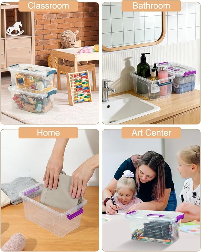 Storage Bins with Lids,7Qt Clear Stackable Storage Containers With Lids Buckle Latches.Perfect for LEGO, Crafts, Office Supplies, and Dorm Room Organization,6-Pack (Clear)