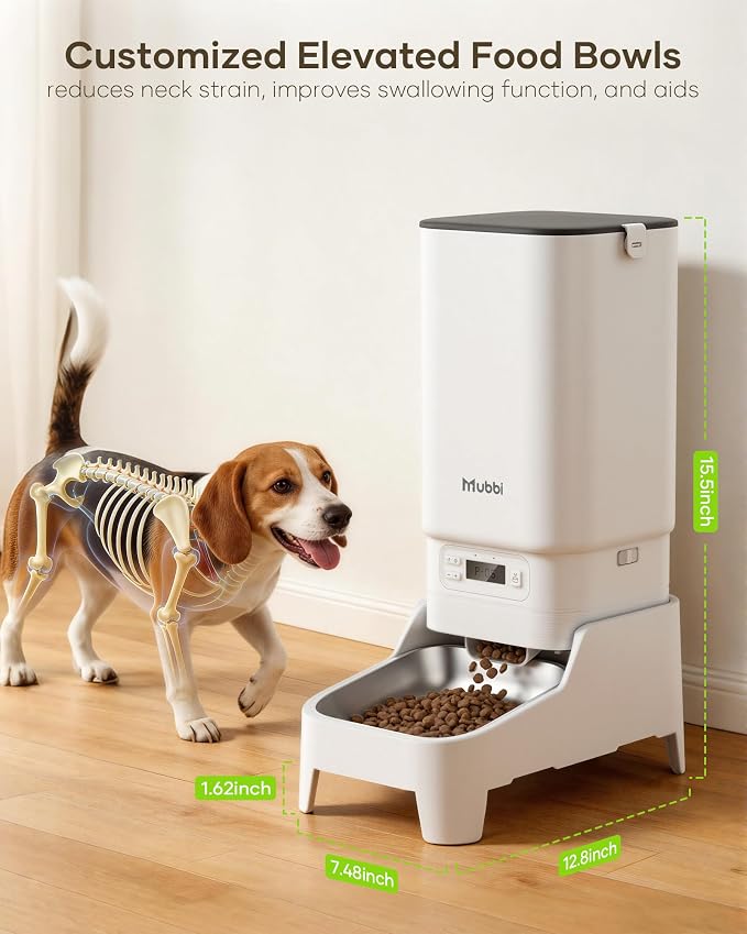 Automatic Dog Feeder with Elevated Stand - 7L Cat Food Dispenser with Large Food Tray, Timed Auto Cat Feeder for Dry Food, 6 Meals Per Day, No-Jam, Freshness Design, Detachable for Easy Clean