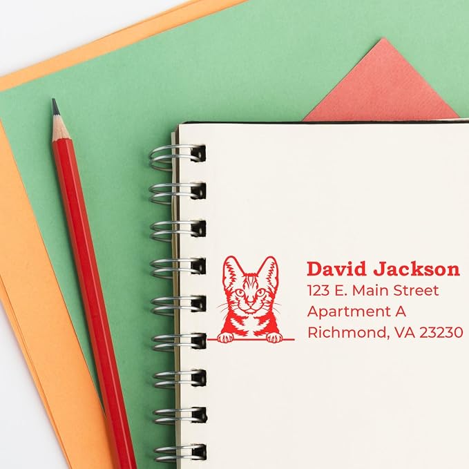 American Shorthair Cat Custom Self-Inking Return Address Stamp for Office Use | Personalized Business Mail Stamper | Handcrafted Professional Cat Design Labels for Home & Commercial Mailing