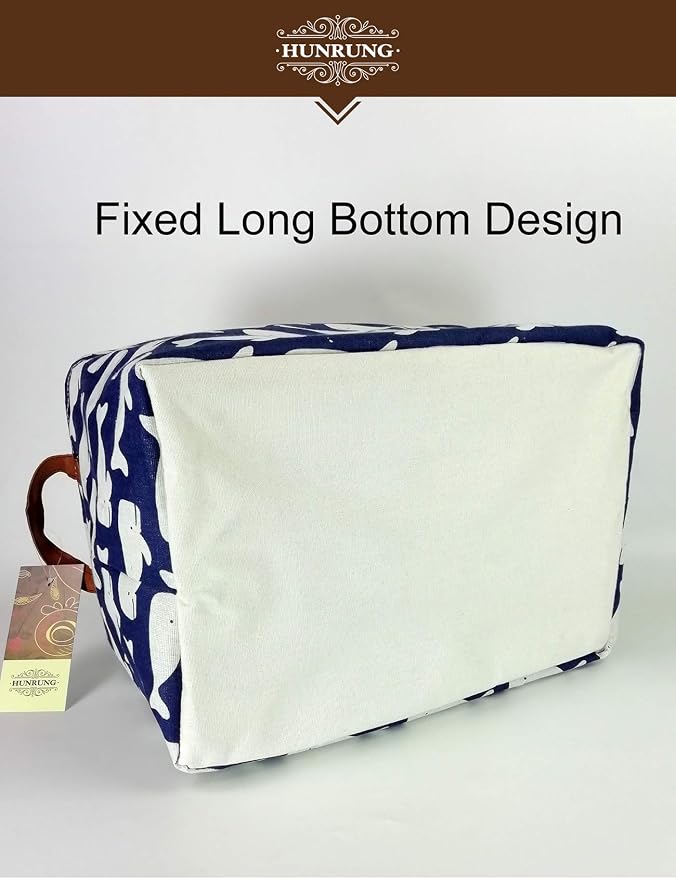 Rectangle Canvas Foldable Storage Basket for Nursery, Blue Whale | Portable and collapsible cloth receptacle. Stores pet essentials, daily use items. Folds flat when not in use