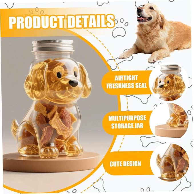 Pet Treat Jar, Little Golden Retriever Shape Dog Cookie Jar with Lid, Airtight Glass Snack Container for Cookies, Coffee Pods, Pet Treats, Indoor Decorations