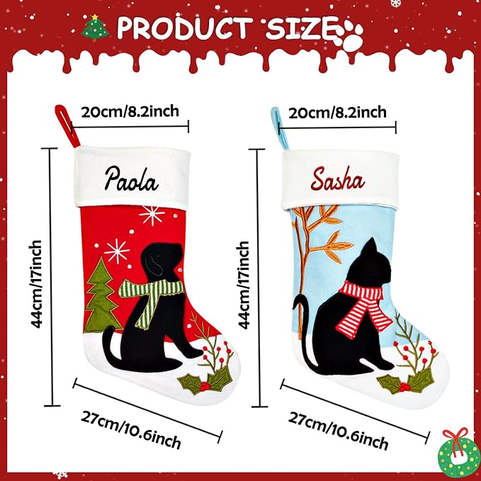 Personalized Christmas Stockings for Dogs Cats, Custom Pet Christmas Stockings with Embroidered Name, Red Blue Dogs Cat Xmas Stockings for Holiday Decoration (5 Pcs)