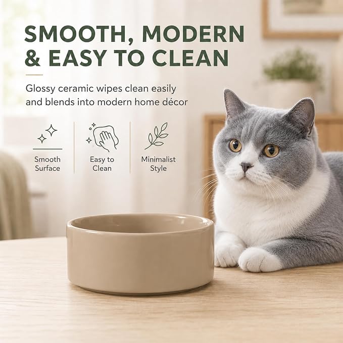 Havniva Cat Bowls Set of Two, 5.1” Ceramic Cat Food Bowls, Cat Water Bowl | Cat Food and Water Bowl Set, Non-Slip Base, Food-Grade Ceramic, Wide Opening, Dishwasher Safe, Pet Bowls Whisker Friendly