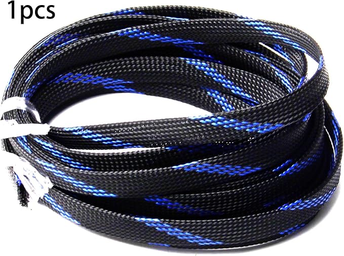 Jutagoss PET Expandable Braided Cable Sleeve, 16.4ft - 1/2 inch Black Blue Cable Management Sleeve, Wire Loom Tube Cord Protector for USB Cable, Power Cord, Audio Video and More, 1Pc
