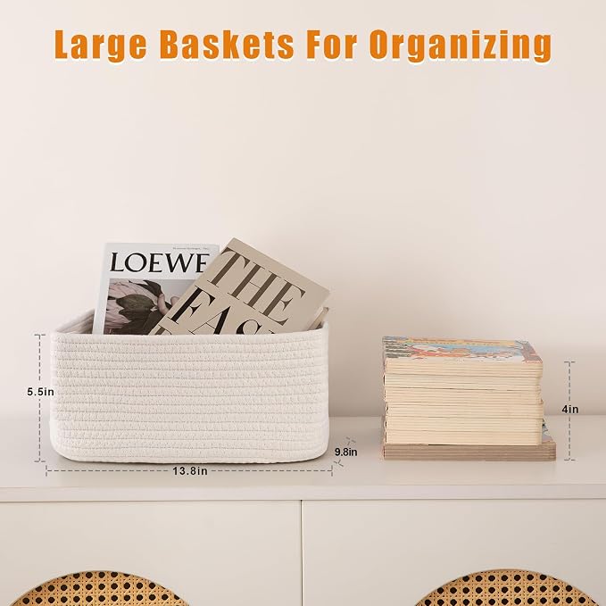 OIAHOMY 4 PACK 12L Storage Baskets for Organizing Storage Bins White | Small Bins for Shelves Small Storage Basket Shelf Baskets Organizer Baskets for Gifts Empty Cute Decorative Storage Bins