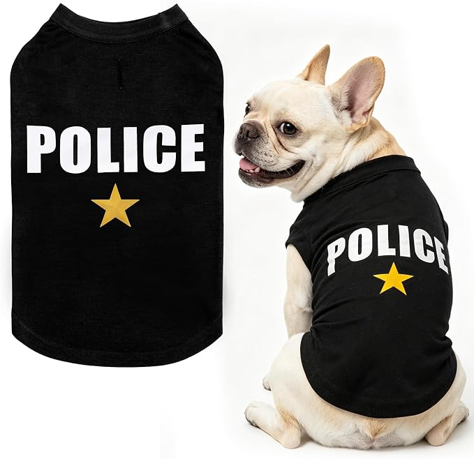 BINGPET Police Dog Shirts,Soft Cotton Puppy Tshirt,Breathable Lightweight Dog Costumes Tank Top Vest,Machine Washable Stretchy Clothes for Small Medium Large Dogs Boy Girl