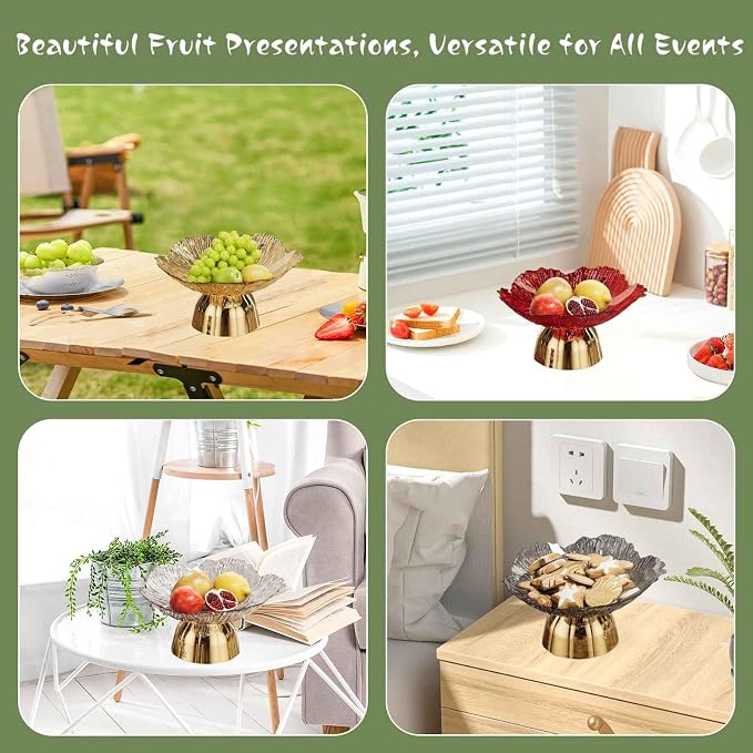 Decorative Pedestal Bowl Dish Holder Dessert Display Stand Decor Fruit Basket Serving Tray for Drawing Room Housewarming Gift, A Red