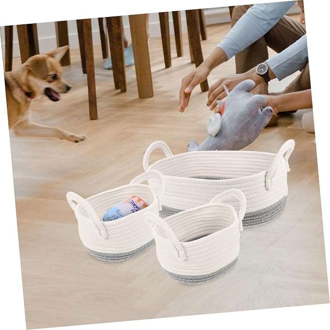 Luxshiny 3Pcs Woven Rope Dog Toy Storage Baskets Pet Organizer for Toy Food Clothes Holding Household Use