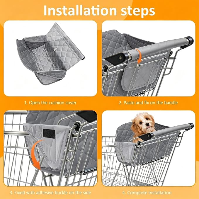 Portable Shopping Cart Cover for Dogs, with Jump Prevention Guard, 57x37x40cm, Pet Grocery Cart Seat Cover with Carry Bag, Pet Travel Shopping Protector, Stain Resistant, for Supermarket Outdoor