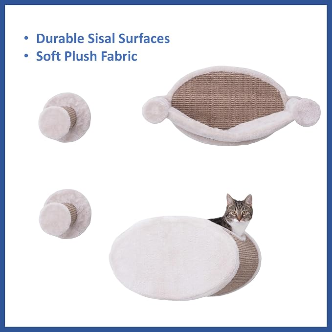 TRIXIE Wall Mounted Cat Lounge Set with Hammock & Condo – Climbing Shelve with Plush Condo & Sisal Step – Wall-Mounted Cat Furniture for Scratching & Lounging – Gray-Brown, 18.75 x 11 x 11.25 in