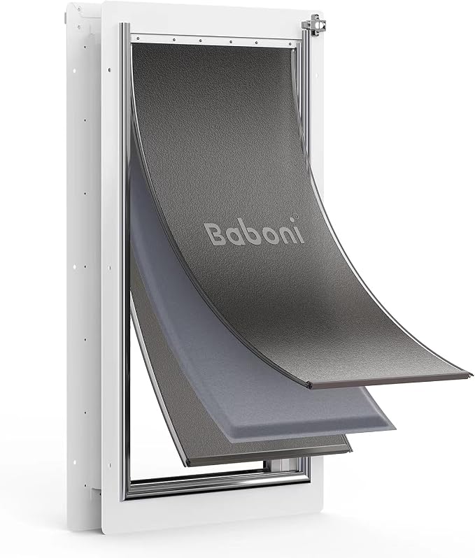 Baboni Dog Door for Door,Metal Frame,X-Large | Pets Up to 220 Lb,for Interior and Exterior Doors,Aluminum Lock,Metal Panel,Strong Magnetic Flaps