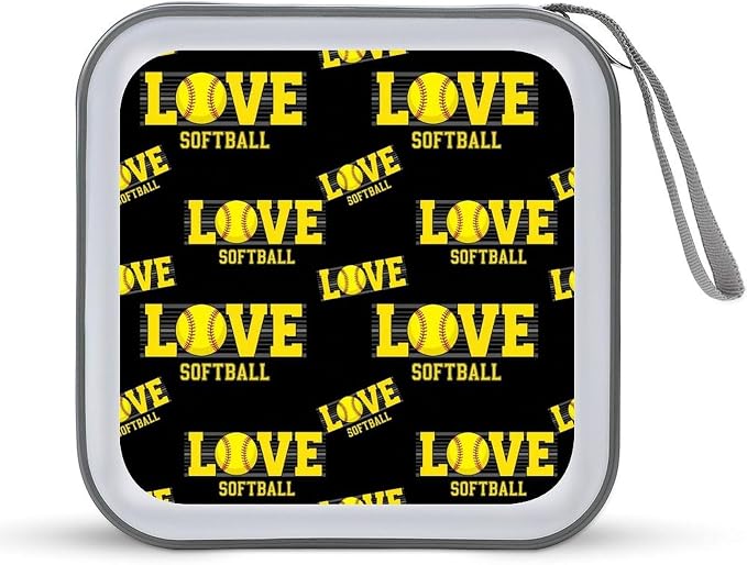 Heavy-Duty DVD Holder Binder Love Sports Softball, 40-Disc Capacity Hard Plastic Case, Portable Storage Wallet for Music Movies