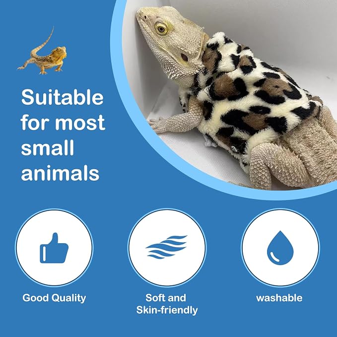 Lizard Clothes Bearded Dragon Hoodie Sweater Jacket Small Pet Costume Flannel Apparel for Reptiles Party Cosplay Props Chameleon Outfit Reptile Clothing Accessories（Leopard）