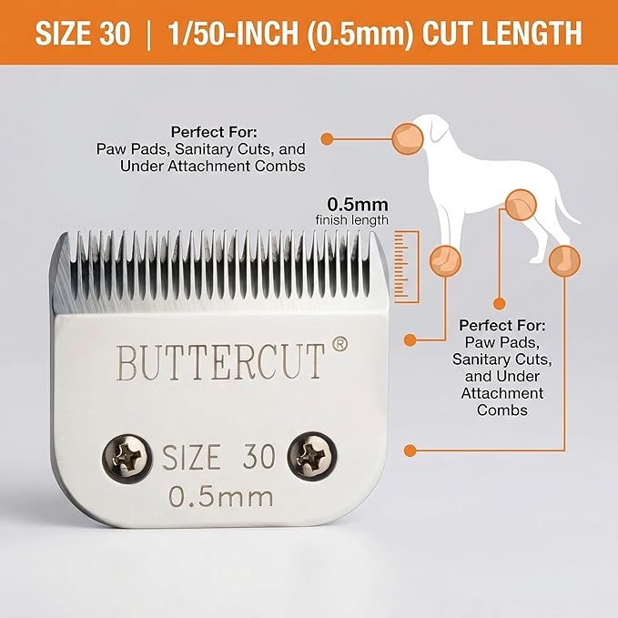 Geib Buttercut Detachable Replacement Dog Clipper Blade - Size-30, Stainless Steel Long-Lasting Sharp Edges, 1/50-Inch Length, Compatible with Andis A5, Oster A5, Wahl KM10, Size-30 Dog Grooming Blade