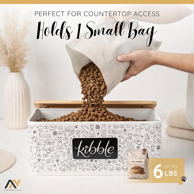 A&N Essentials 3-Piece Pet Food Storage Container Set – Airtight Galvanized Steel with Bamboo Lids – Holds Up to 6 lbs Kibble & 6 Cups Treats for Dogs & Cats