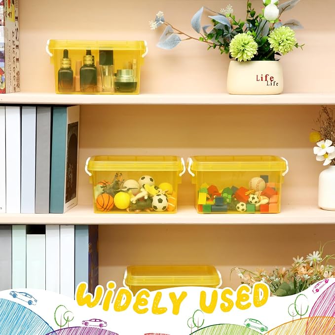 6 Pack Colorful Plastic Storage Bins with Lids 4 Quart Small Storage Latch Box Stackable and Nestable Clear Organizer Bins with Latching Handle and Buckle for Organizing(Yellow)