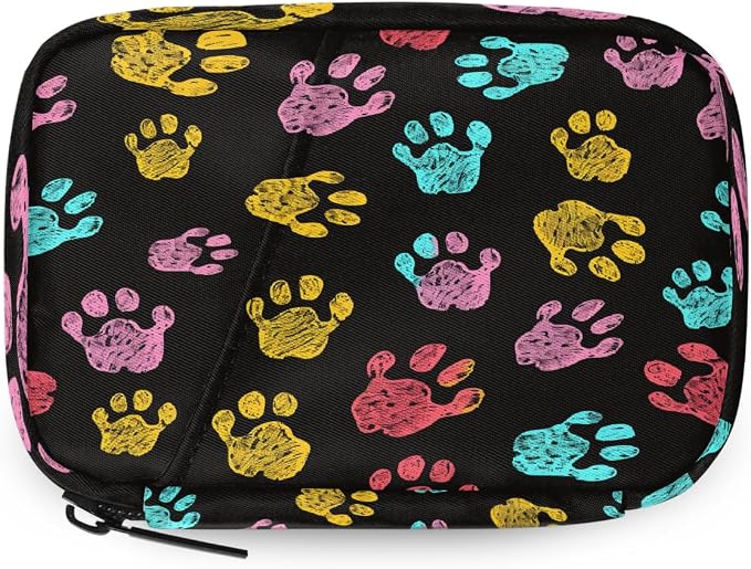 Weekly Pill Organizer Travel Size Bag with Removable 7 Day Pill Box Portable Vitamin Case Purse with Zipper,Pastel Pet Paws Black