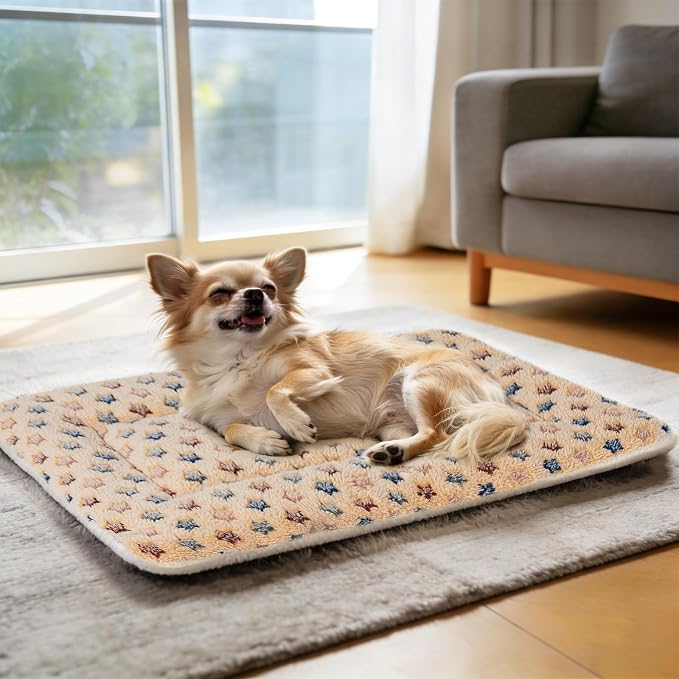 Mora Pets Dog Crate Pad Bed Ultra Soft Pet Mat Star Print Brown 29 x21 Inch | Washable Crate Mat for Small Medium Large Dogs, Reversible Fleece Dog Crate Kennel Mat Flat Cat Bed Liner