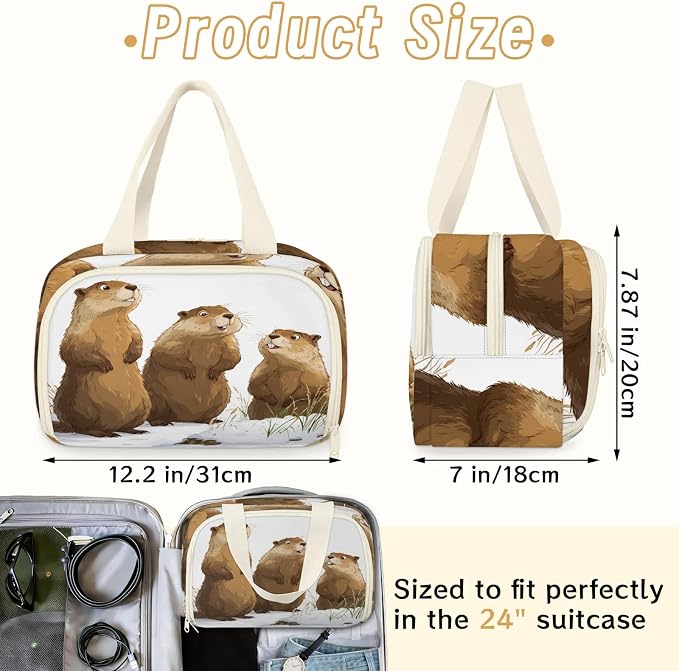 Groundhogs Travel Toiletry Bag for Women | Cute Animal Marmot Lightweight Waterproof Makeup Cosmetic Bag Large Tote Organizer for Traveling, Toiletries, Accessories