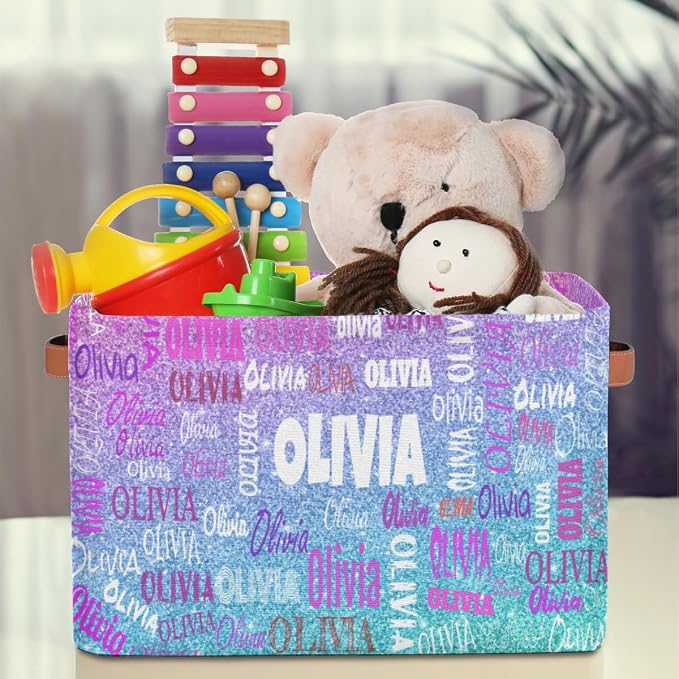 Custom Storage Basket for Rooms, Light Blue Purple Glitters Bling | Organizing Boys Girls Pets Toys Closet Shelf Clothes Books