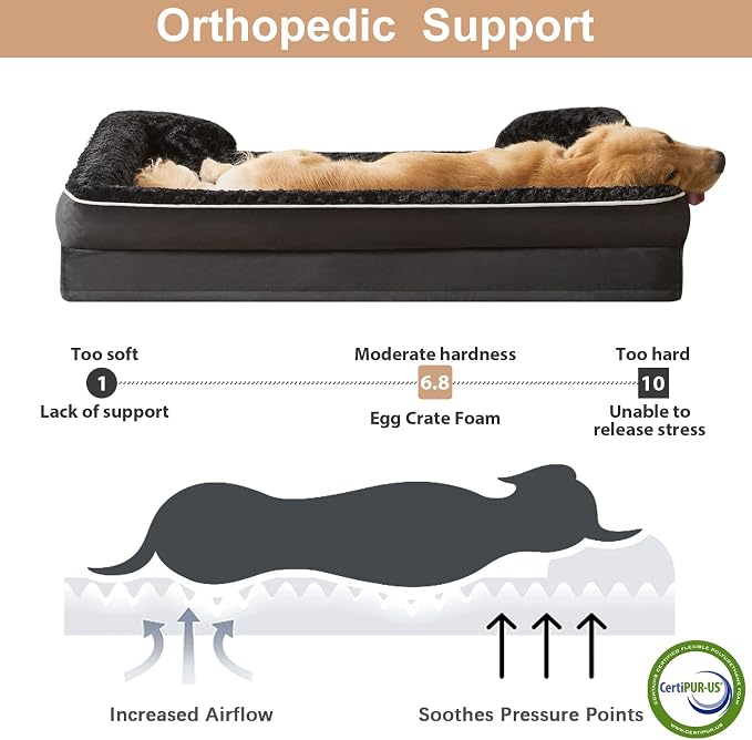 WNPETHOME Orthopedic Washable Dog Bed Large for Senior Dog Cozy Sleep | Waterproof Big Soft Dog Couch Sofa Bed for Dogs Relax with Removable Cover Supportive Comfort Pet Bed Black 36x27 Inch
