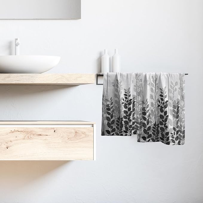 Giwawa Grey Eucalyptus Leaves Hand Towels Set of 2 Rustic Wood Soft Guest Bath Towel Kitchen Dish Towels Spa Home Bathroom Decorations